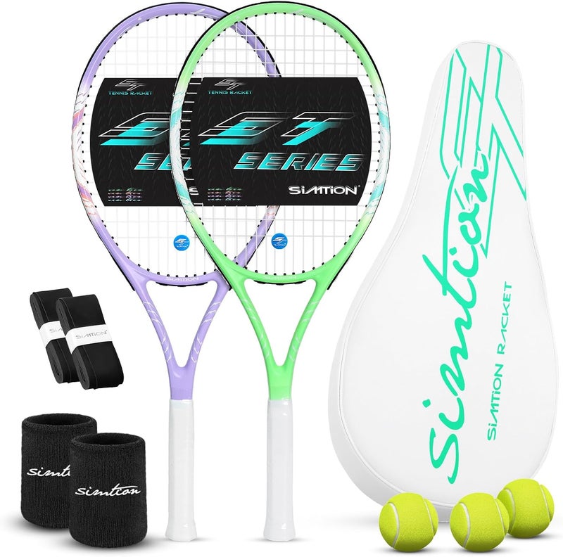 SIMTION 27 Inch Tennis Rackets Set, 2 Player Pre-StrungTennis Racquets for Adults, 2 Overgrip Tapes, 3 Balls, 2 Wristbands and Carrying Bag, for Beginner and Professional - Image 1